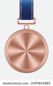 Realistic bronze medal mockup. Bronze medal with ribbon. Design winner bronze medal prize. Winner award medal. Vector illustration