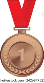 Realistic Bronze Medal Vector, 1st Bronze Award, 1st Prize, Bronze Challenge Award, Medal Award winner, First place trophy, Bronze Coin winner