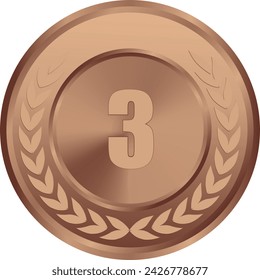 Realistic Bronze Medal Vector with red ribbon, 3rd Bronze Award, 3rd Prize, Bronze Challenge Award red ribbon, Medal Award winner, First place trophy, Bronze Coin winner
