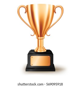 Realistic Bronze Trophy isolated with text space, Vector Illustration