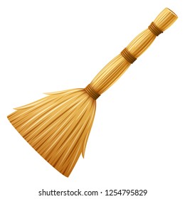 Realistic broom, besom. Housework tool for cleaning garbage in the house and on street. Cleaning service element. Isolated on white background. EPS10 vector illustration.