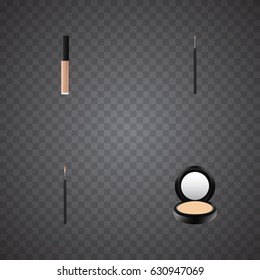 Realistic Brow Makeup Tool, Blusher, Contour Style Kit And Other Vector Elements. Set Of Maquillage Realistic Symbols Also Includes Powder, Lipstick, Contour Objects.
