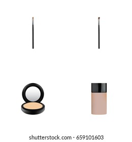 Realistic Brow Makeup Tool, Blusher, Concealer And Other Vector Elements. Set Of Cosmetics Realistic Symbols Also Includes Concealer, Brow, Foundation Objects.