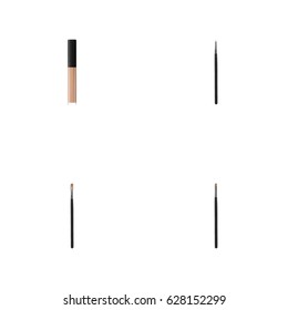 Realistic Brow Makeup Tool, Contour Style Kit, Cosmetic Stick And Other Vector Elements. Set Of Greasepaint Realistic Symbols Also Includes Cover, Contour, Blending Objects.