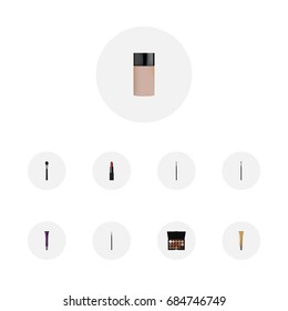 Realistic Brow Makeup Tool, Day Creme, Cosmetic Stick And Other Vector Elements. Set Of Maquillage Realistic Symbols Also Includes Blending, Concealer, Pomade Objects.