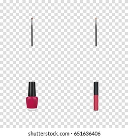 Realistic Brow Makeup Tool, Eye Paintbrush, Varnish And Other Vector Elements. Set Of Cosmetics Realistic Symbols Also Includes Brow, Eye, Polish Objects.