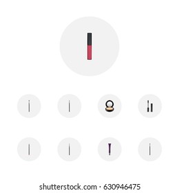 Realistic Brow Makeup Tool, Liquid Lipstick, Mouth Pen And Other Vector Elements. Set Of Greasepaint Realistic Symbols Also Includes Makeup, Ink, Contour Objects.