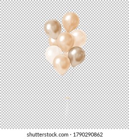 Realistic Brown Balloons Isolated On Transparent Background. Vector Illustration.