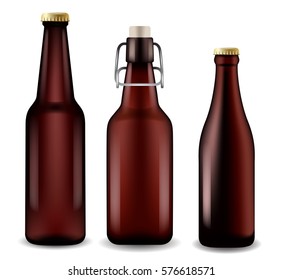 Realistic Brown Beer Bottles : Vector Illustration