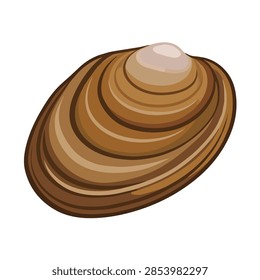 Realistic Brown Clam Shell Vector Illustration, Isolated Bivalve Mollusk with Concentric Ridges