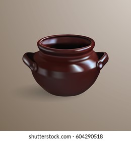Realistic brown clay pot. 3D mesh vector.