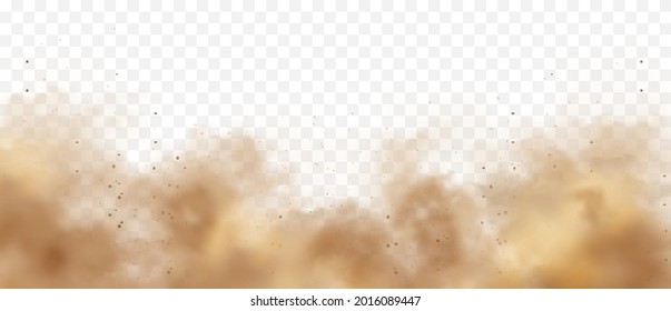 Realistic brown dust clouds. Sand storm. Polluted dirty brown air, smog. Vector illustration.