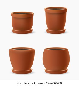Realistic brown flower pot. Vector illustration