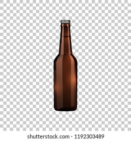 Realistic brown glass beer bottle isolated object on transparent background. Vector Illustration