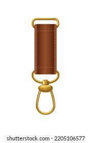 Realistic brown leather strap with golden clasp on white background vector illustration