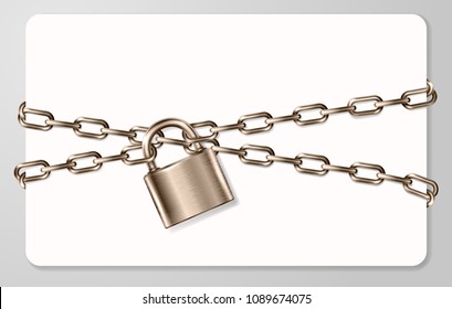 The realistic  brown metal chain   padlock  handcuffed card  vector illustration