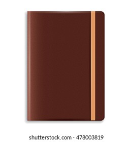 Realistic Brown Moleskin Notebook Vector Illustration on White Background