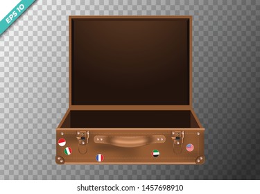 Realistic brown open bag on transparent Vector