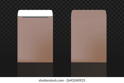 Realistic brown paper envelopes with open or closed variations, perfect for mailing designs, formal invitations, and professional branding projects.