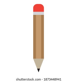 Realistic brown pencil sharpened with red eraser on white background - stock vector.