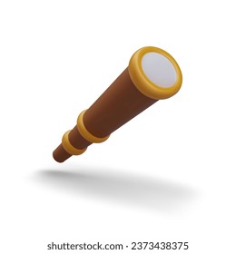 Realistic brown spyglass in tilted position. Scientific optical device for observing distant objects. Army equipment. Spying device. Image on white background