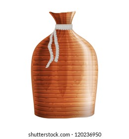 Realistic brown textile bag with white ribbon. Eps10