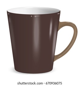 Realistic brown vector cup. Latte and coffee, isolated on transparent background. Mock Up, Clip art, Branding.