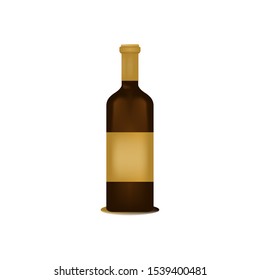 Realistic Brown Wine Bottle. Mockup Bottle. Package Design Product. Isolated on White Background. Vector Illustration