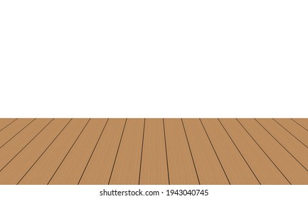 Realistic Brown Wood Floor And White Wall Background Vector Illustration.