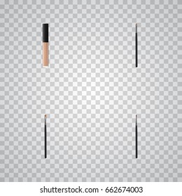 Realistic Brush, Brow Makeup Tool, Contour Style Kit And Other Vector Elements. Set Of Cosmetics Realistic Symbols Also Includes Lipstick, Contour, Brush Objects.