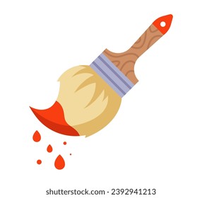 realistic brush with red paint. flat vector illustration.