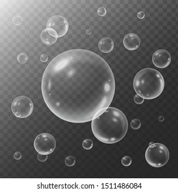 Realistic bubble vector. Many bubbles are floating. isolate on transparent background.