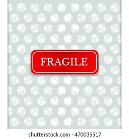 Realistic bubble wrap texture background with red fragile sticker