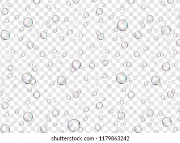 Realistic bubbles on a transparent background. Vector seamless pattern