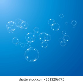 Realistic bubbles slowly fly, creating a vortex of transparent circles that shimmer in the sun.