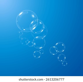Realistic bubbles slowly fly, creating a vortex of transparent circles that shimmer in the sun.
