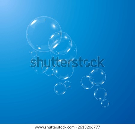 Realistic bubbles slowly fly, creating a vortex of transparent circles that shimmer in the sun.
