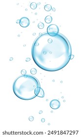 Realistic bubbles in water on a white background