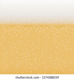 Realistic Bubbles and White Beer Foam. Cool Liquid Drink for Bar, Pub or Restaurant Menu Design. White Ale Horizontal Beer Fest Background in Foam. Cold Glass of Ale for Brewery Design