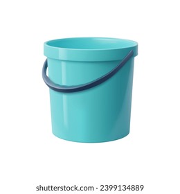 Realistic bucket, plastic container or bin. Isolated 3d vector pail, versatile, sturdy can with handle, used for carrying, storing, and organizing items, ideal for various household and outdoor tasks