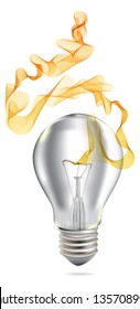 Realistic Bulb isolated on white with Abstract light wave.Vector Illustration
