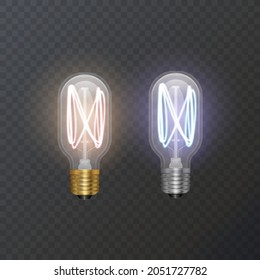Realistic bulb in retro style, lamp looks good on dark substrate, Vector EPS 10 format