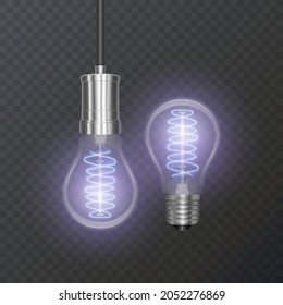 Realistic bulb in retro style, lamp looks good on dark substrate, Vector illustration