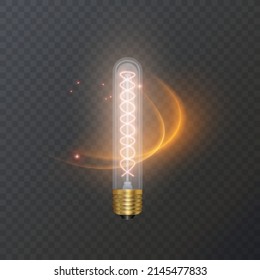 Realistic bulb in retro style, lamp looks good on dark substrate, Vector EPS 10 format