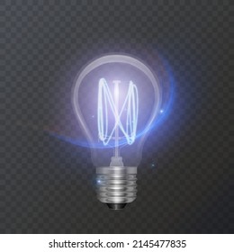 Realistic bulb in retro style, lamp looks good on dark substrate, Vector EPS 10 format