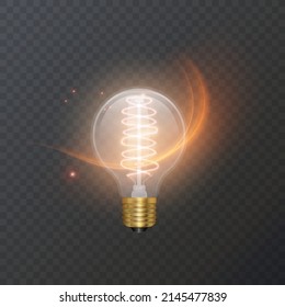 Realistic bulb in retro style, lamp looks good on dark substrate, Vector EPS 10 format