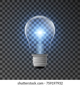 Realistic bulb with shining light. Illustration isolated on transparent background. Graphic concept for your design
