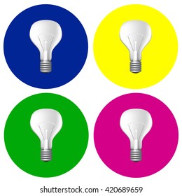 Realistic bulbs set vector illustration, light bulb pop art illustration, realistic light bulb pattern, filament bulb picture, light bulb icon, colorful design with light bulbs, set of light bulb pics