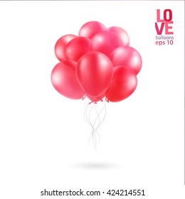 Realistic Bunch of Birthday Balloons Flying for Party and Celebrations With Space for Message Isolated in White Background