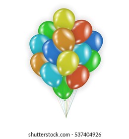 Realistic Bunch of Color Light Flying Birthday Balloons. EPS10 Vector